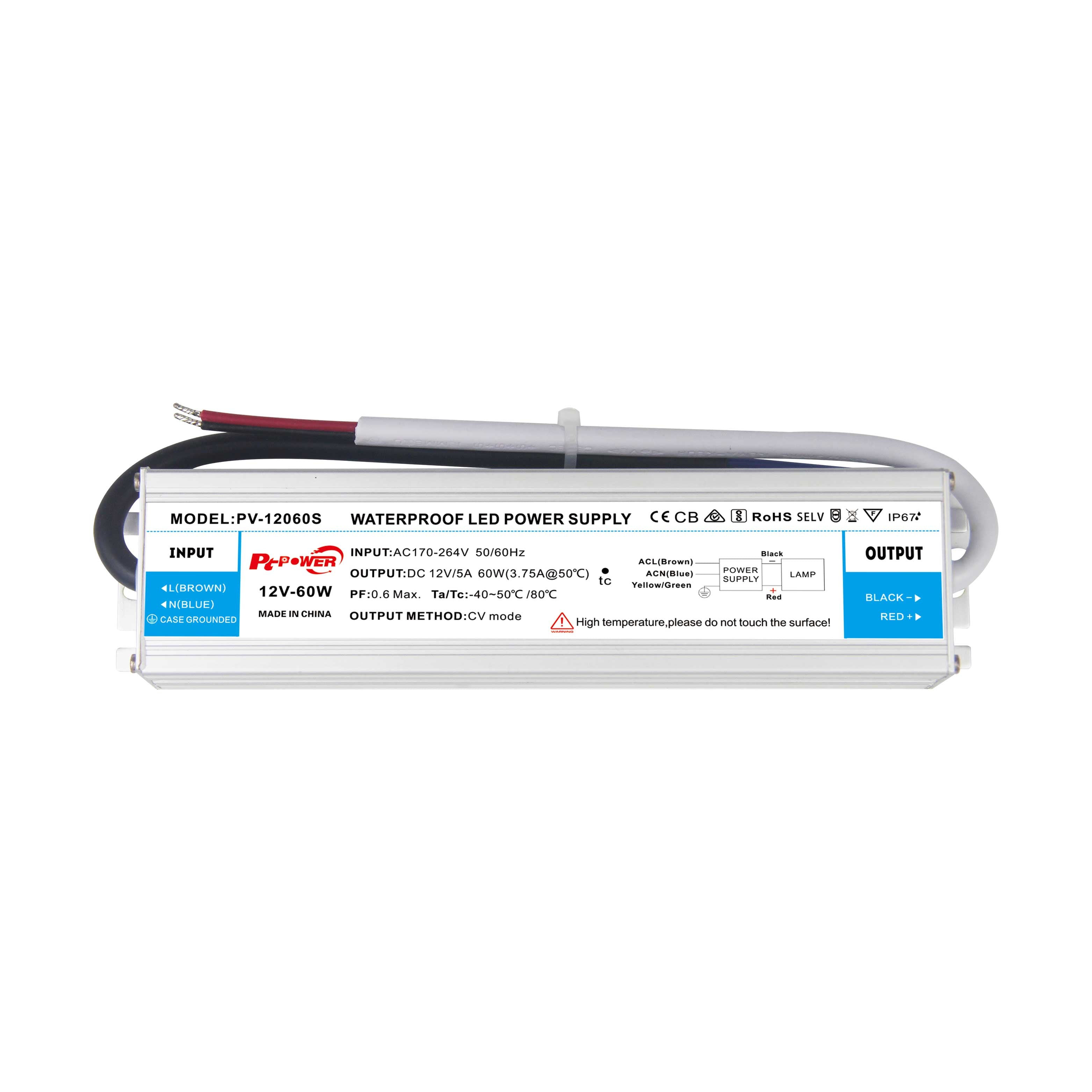 Waterproof LED power supply on a white background